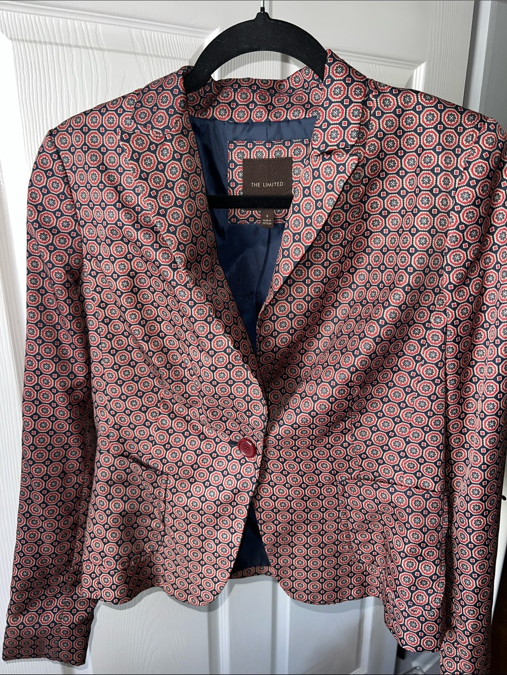 The Limited Blazer Small Navy Medallion Silky Academia Equestrian Maximalist
